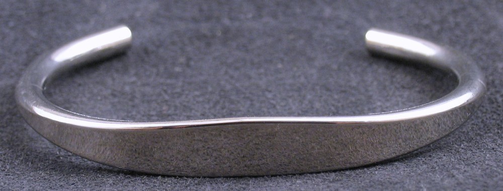 Vintage Silver Tone OPEN CUFF BRACELET NOS Engravable ID BANGLE Retro Chic