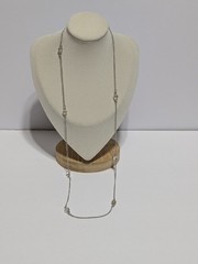 Avon Silver Tone Cable Link Necklace. Stationed Clear Faceted Acrylic Beads 29″