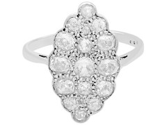 Antique 1.54 Ct Diamond & 18k White Gold Platinum Set Marquise Ring 1910s