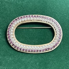 Vintage Mid-Century Oval Rhinestone Brooch Gold-Tone Pin 1950s–1970s Simplistic