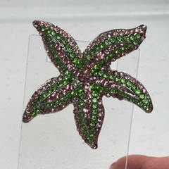 Vintage Brooch Starfish Pink & Green Rhinestone Figural Beach Ocean Pin