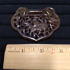 Carved Brown Stone Pendant Gold Tone