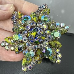 Juliana D&E Millefiori Harlequin AB Rhinestone Earring Set 2689 Brooch 3148 RARE