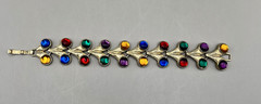 Vintage 1990s Gold Tone Bracelet Colorful Cabochons Gripoix Style Jewelry