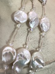 Vintage 3 Strand Freshwater Coin Pearl Necklace Clear Spacer Magnetic Clasp