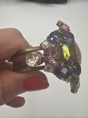 Vintage Husár D Czech Glass Rhinestone Bracelet – Pink Cabochon Statement Signed