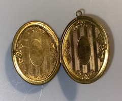 Vintage Hand Painted Floral Porcelain Brass Double Sided Locket Pendant