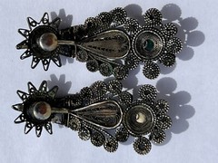 ANTIQUE ARMENIAN BYZANTINE REVIVAL OTTOMAN PEARL COIN SILVER JEWELED EARRINGS