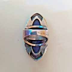 Ancient Vintage Victorian Sterling Silver Ring Blue Lapis lazuli Stone Size 8.5