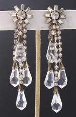 Vintage Dangle Faceted Crystals & Clear Rhinestones Statement Dangle Earrings