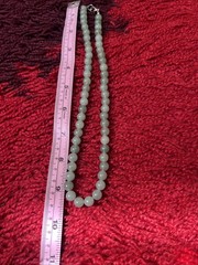 Heavy Green Jadeite Jade 9mm Beads Carved 19″ Necklace