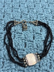 Vintage Black Glass Beaded Choker Collar Necklace Hook Clasp 13.5 – 15.5 inches