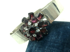 Bohemian Almandine Garnet Tiered Cluster Silver Belt Bangle Bracelet Antique