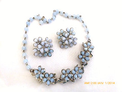 VINTAGE CORO BABY BLUE LUCITE FLOWER CLUSTER NECKLACE and EARRINGS SET