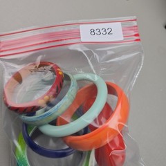 Vintage Bangle Bracelet Lot Plastic Lucite Acrylic Carved Floral Orange Blue Gre