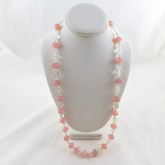 Vintage Crystal Opaline Faceted Glass Beaded Necklace 30″
