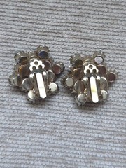 Vintage J Carl NY Original Brooch Hand Wired Red Aurora Borealis Clip Earrings