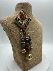 ‘80 Vintage Rhombus Shape Faux Stones Dangling Brooch. See pics.
