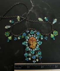 Vintage John Wind Maximal Art Cameo Necklace Dangle Rhinestones Signed Estate