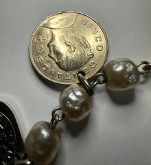 Vintage Handmade 7″ Coin Bracelet w/ 7 Coins Africa India 1947-1957 Faux Pearls