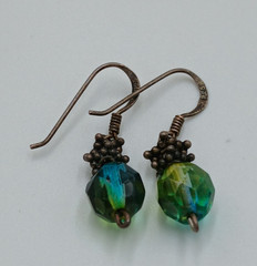 VTG 925 Faceted Glass 1in Drop Earrings Sterling Silver 2gtw Blue Green Swirl