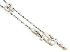 Antique Pearl & 0.24 Ct Diamond 14k Yellow Gold & Platinum Necklace Art Nouveau