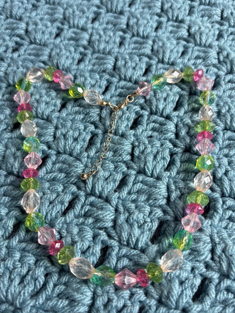 Vintage Y2K Pastel Multicolor Beaded Necklace Faceted 16 – 18 inches Long