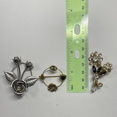 Vintage Floral Brooch Lot of 3 READ Mixed Metals Gold Silver Glass Stone Pins