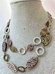 Vtg CHUNKY 90s 80s multitone Brutalist Textured Metal Modernist Necklace Unique
