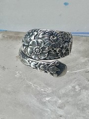 Floral Spoon ring flowers band size 5.50 sterling silver women girls 