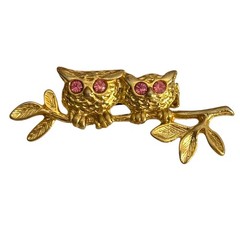 Vintage Twin Owls on Branch Brooch Unsigned Owl Pin Cottagecore 1960s