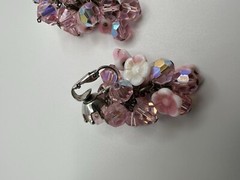 Vintage Pink Flower Dangle Clip Earrings 4.5cm JB17