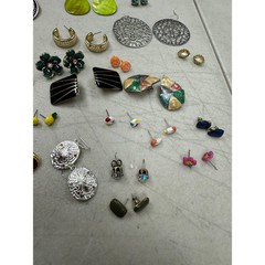 Vintage Estate Gold Silver Tone Enamel Hoop Stud Dangle Drop Earrings Lot of 41