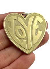 Vintage Love Charm Large Heart Medallion Pendant Brass Metal Jewelry Gift