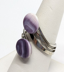 VTG Purple Wampum Shell Silver Tone Bypass Adjustable Sz 8.5 Ring Boho Seashell