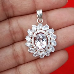 Vintage Pink Topaz 925 Sterling pendant 30x25mm ,Oval Pendant Christmas Gift