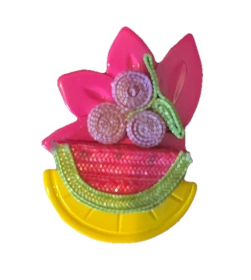Vintage Plastic Fruit Brooch Watermelon Summer 1980s 1990s Neon Bright Fun Color
