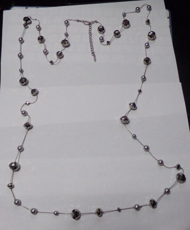 Vintage Faceted Silver Tone Beads 53″ Necklace – VCLM