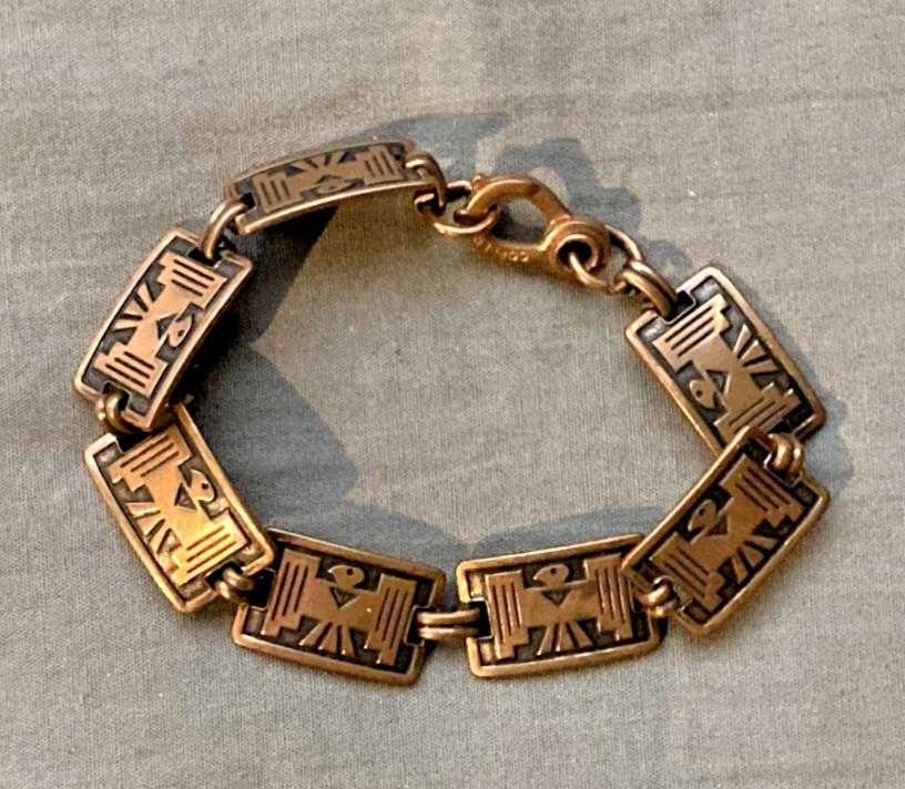 Vintage Copper Thunderbird Panel Link Bracelet Native American Symbol 7.25″