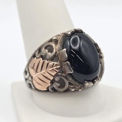 Vintage Coleman Black Hills Gold 925 Sterling Silver & 12K Onyx Leaf Ring sz 11
