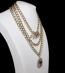 Vintage Juicy Couture Chunky Necklace 3 Row Clear Crystals Gold-tone Y2K Rare