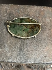 Vintage Floral Carved Green & Brown Jade Jadeite Sterling Silver Brooch Pin