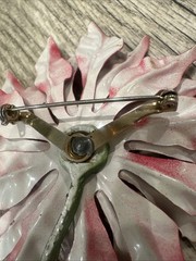 Vintage Enameled Metal Poinsettia Flower Christmas Holiday Brooch Pin XL 5”