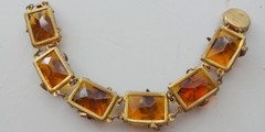 Antique Art Deco Amber Glass Link Floral Brass Bracelet Geometric Neiger Brother