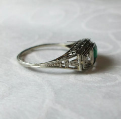Edwardian Vintage 2Ct Princess Green Emerald Women CZ Ring 14K White Gold Finish