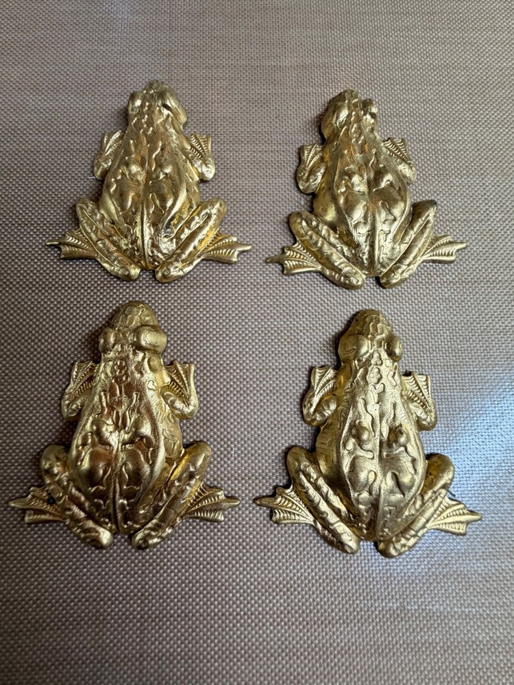 Vintage Raw Brass Frog Stamping 38mm Deep Relief Nature Jewelry Finding NOS USA