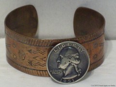 Southwestern Cuff Bracelet Thunderbird Tribal Story Iconography Copper Metal Vtg