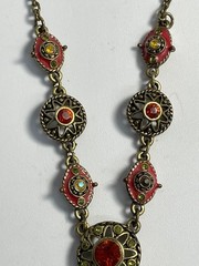 Vintage Orange, Red Czech Drop Necklace Tear Drop Statement