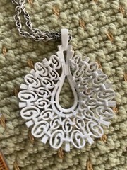 VINTAGE CROWN TRIFARI WHITE ENAMEL LONG PENDANT NECKLACE alloy metal? teardrop