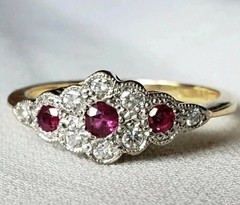 Art Deco Style Ruby & Lab Created Diamond Engagement 14K Yellow Gold Finish Ring